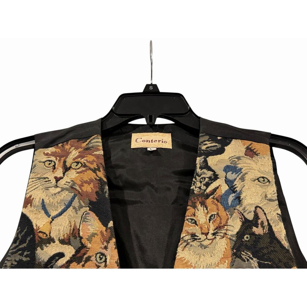 Vintage Conterio Cat Tapestry Embroidered Button Front Sleeveless Vest Size L - Picture 2 of 10